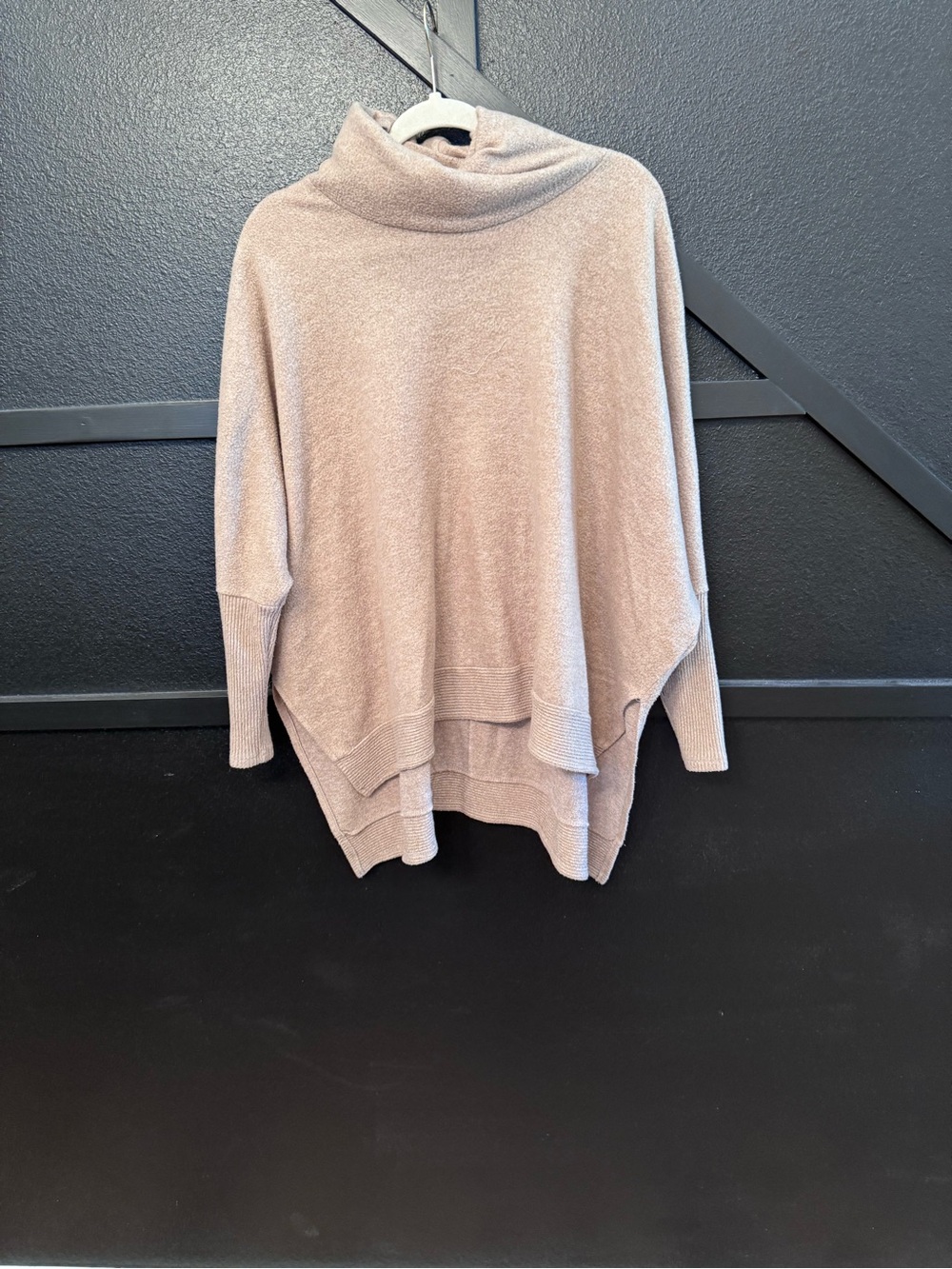 Light Taupe Funnel Neck Draped Tunic Sweater